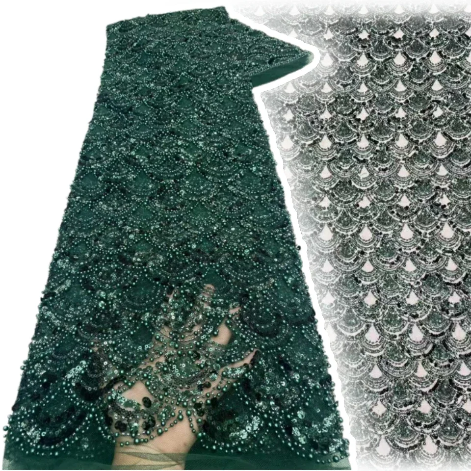 

Африканская тяжелая кружевная ткань с бисером, французская кружевная ткань с блестками, роскошная нигерийская тюлевая кружевная ткань для вечеринок и свадебного платья 2027