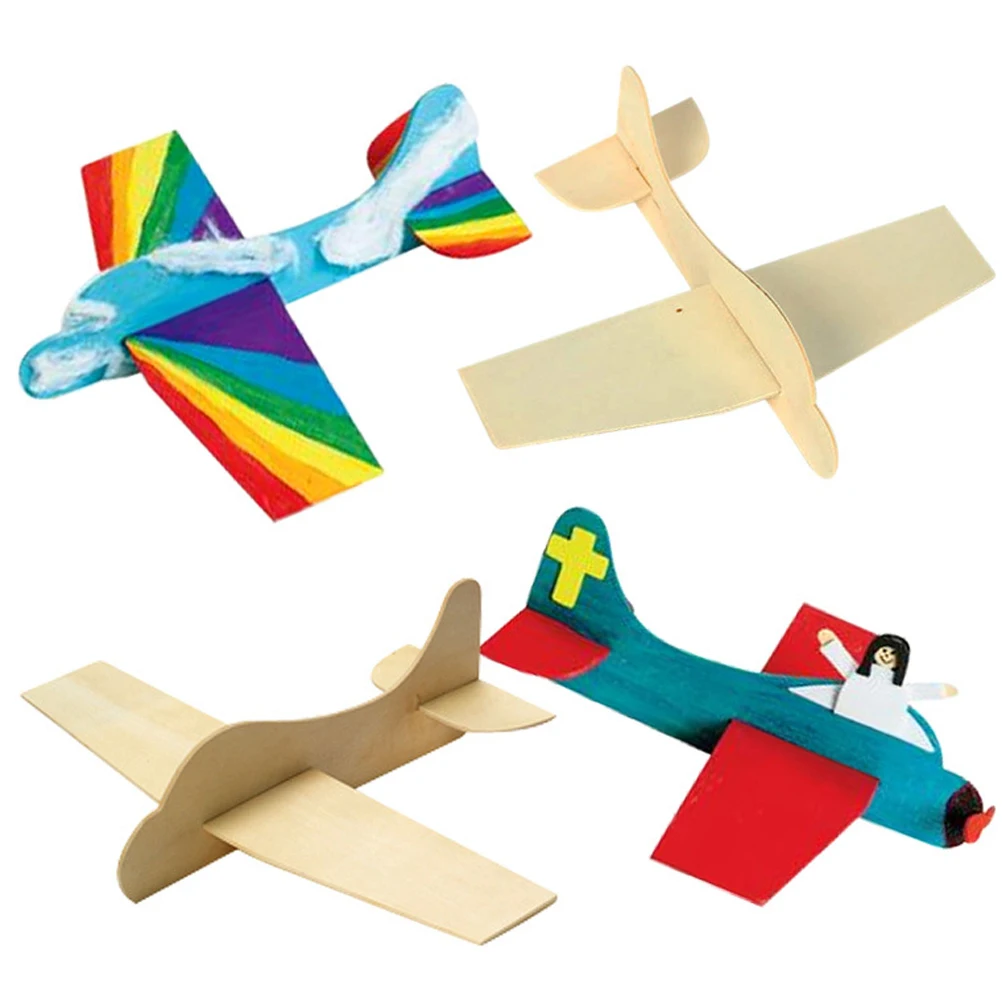 

5 Pcs Wooden Airplane Model Kits Unpainted Diy Crafts Educational Toy Kids Creativity Skills Graffiti Airplanes Wooden Blocks