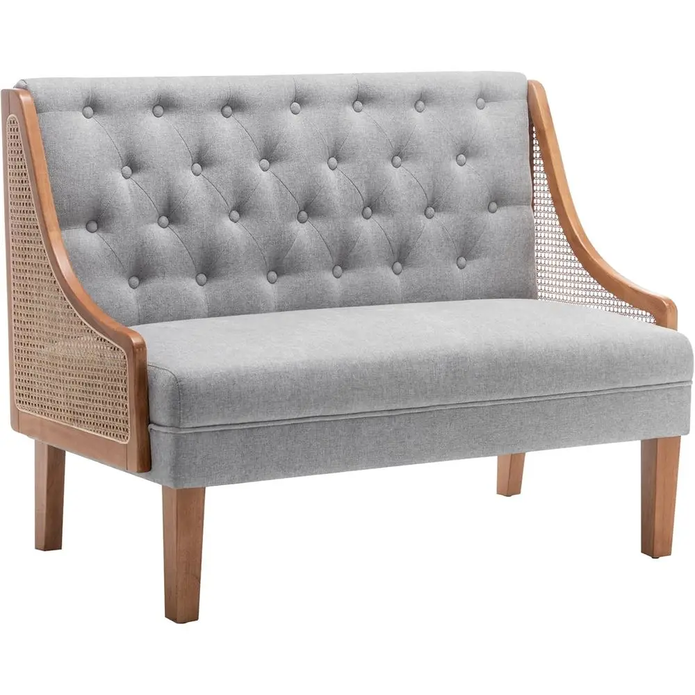 

Grey Button-Tufted Rattan Loveseat Bench for Dining & Living Rooms