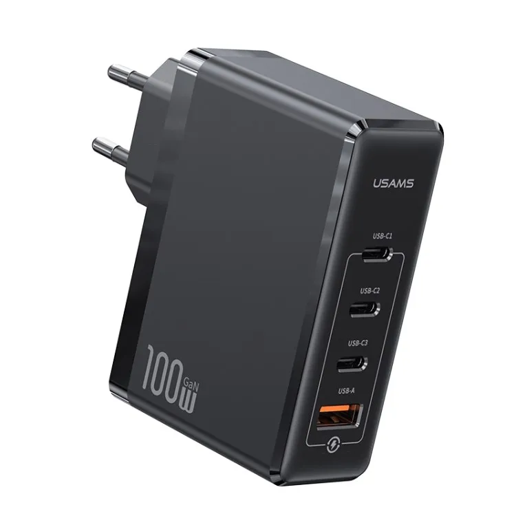 USAMS US-CC163 T50 Power Adapter 3 Type-C+1 USB-A 100W 4 Ports GaN Wall Charger Fast Charger EU Plug