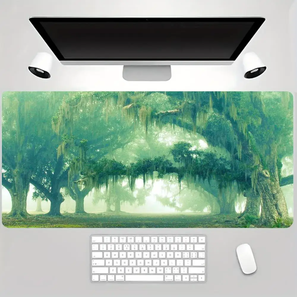 Minimalist Mountain Forest Landscape Mouse Pad, Large Extended Desk Mat, Layered Blue Mountain Art, Non-Slip Rubber Keyboard Mat