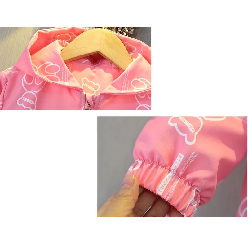 용수철 풀 프린팅 만화 곰 후드 바람막이, 십대 소녀 재킷, 2, 3, 4, 5, 6, 8, 10, 12 세 어린이 캐주얼 코트, 가을 신상 썸네일 3