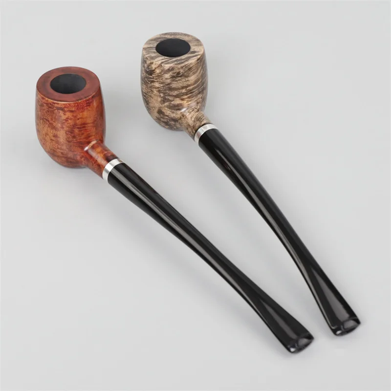 RU-New Arrival Briar Wood Smoking Pipe 3mm Filter Long Stem Straight Tobacco Pipe Silver Ring Free Smoking Accessories Gift Set