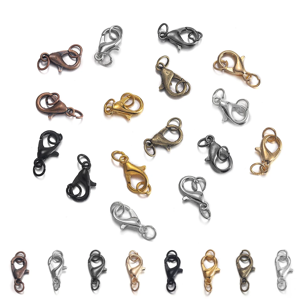 10-50Pcs 10 12 14 mm Lobster Clasps Hooks With Jump Rings End Clasps Connectors For DIY Jewelry Making Supplies Accessories