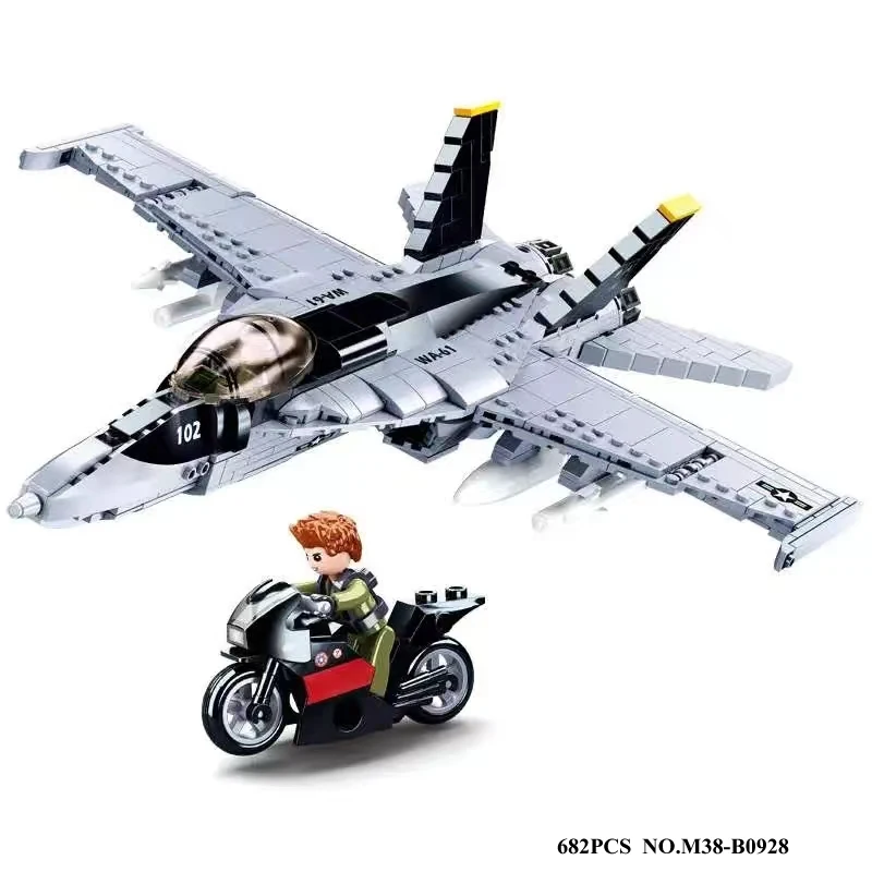 

New WW2 Military F/A-18E Super BumbleBee Strike Fighter Glider Airplane Building Blocks War Bricks Classic Model Kids MOC Toys