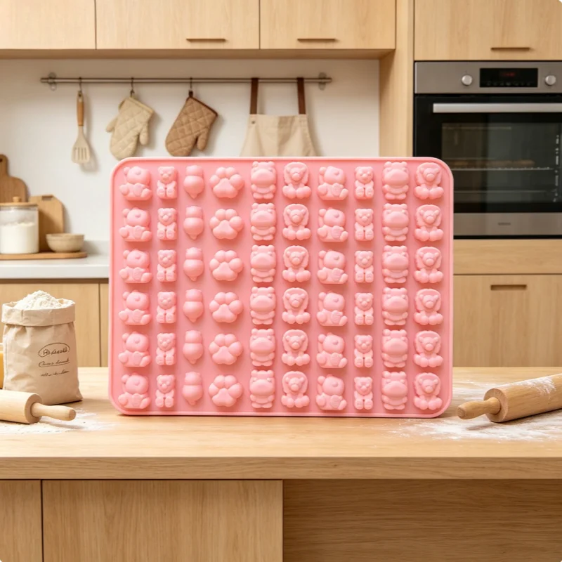 1 Stück 60-fach Silikon-Kuchenform mit Tiermotiven, Mini-Tierwelt, antihaftbeschichtet, leicht zu entformen, für Gummibärchen, Schokolade, effizientes Backwerkzeug