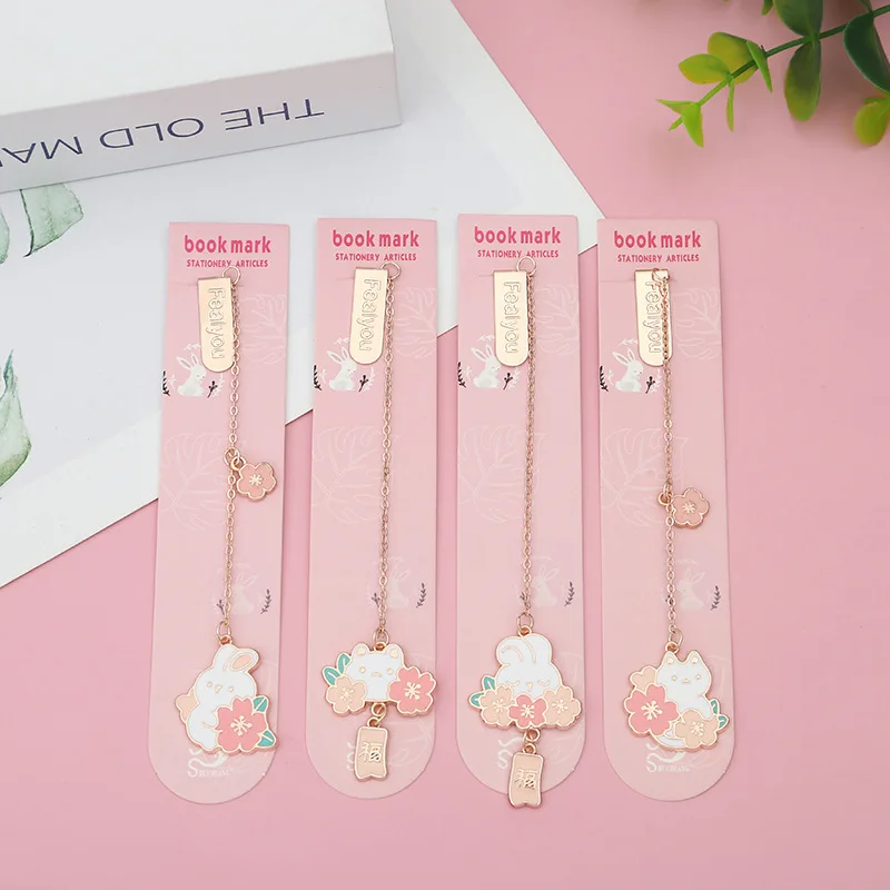 Student Stationery Metal Bookmark Exquisite Cute Rabbit Children's Textbook Book Clip Cartoon Flower Stationery Ggifts YHLQ145
