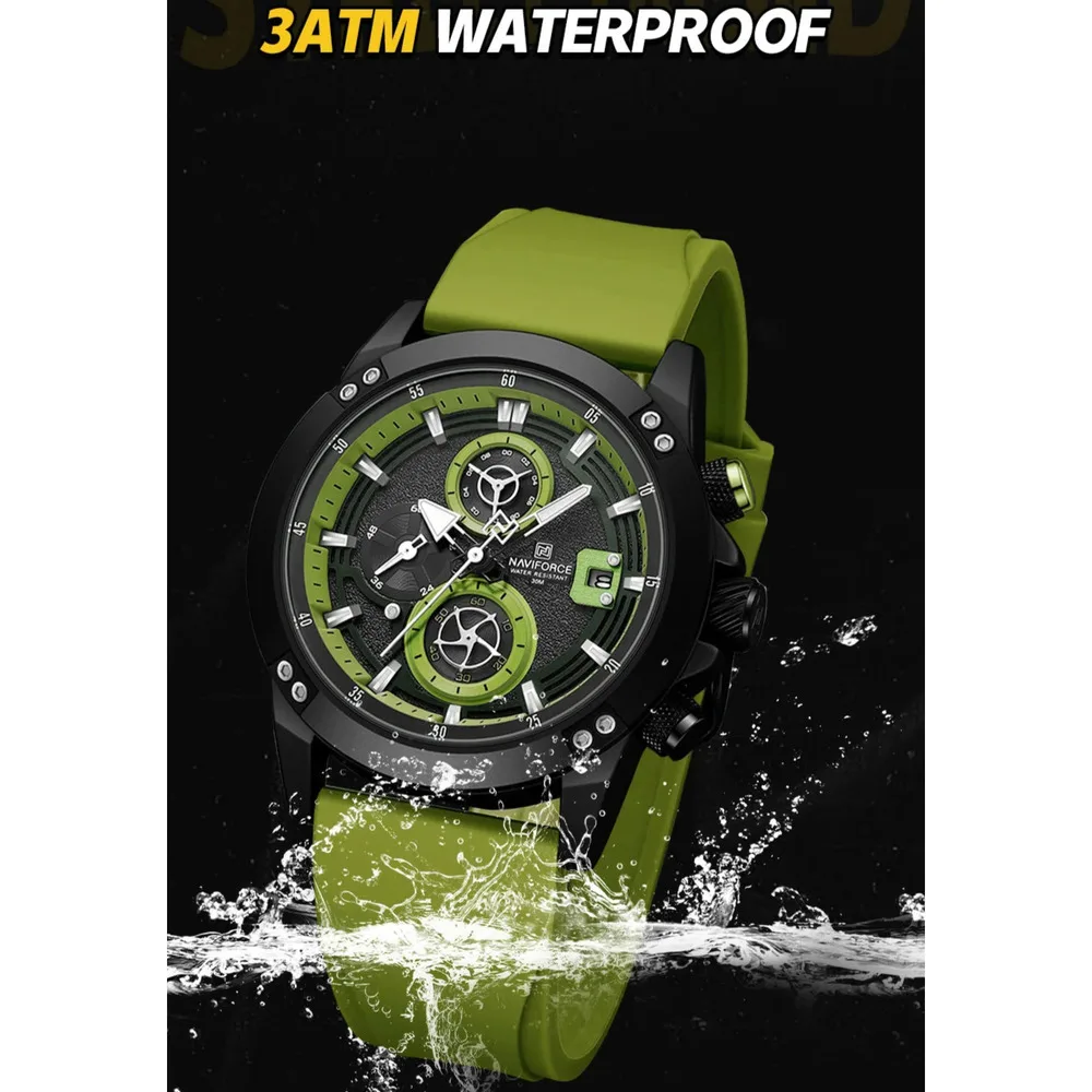 NAVIFORCE 8033 Men\'s Watches Brand Top Silicone Strap Waterproof Multi Functional Night Glow Date Sports Quartz Watch for Men