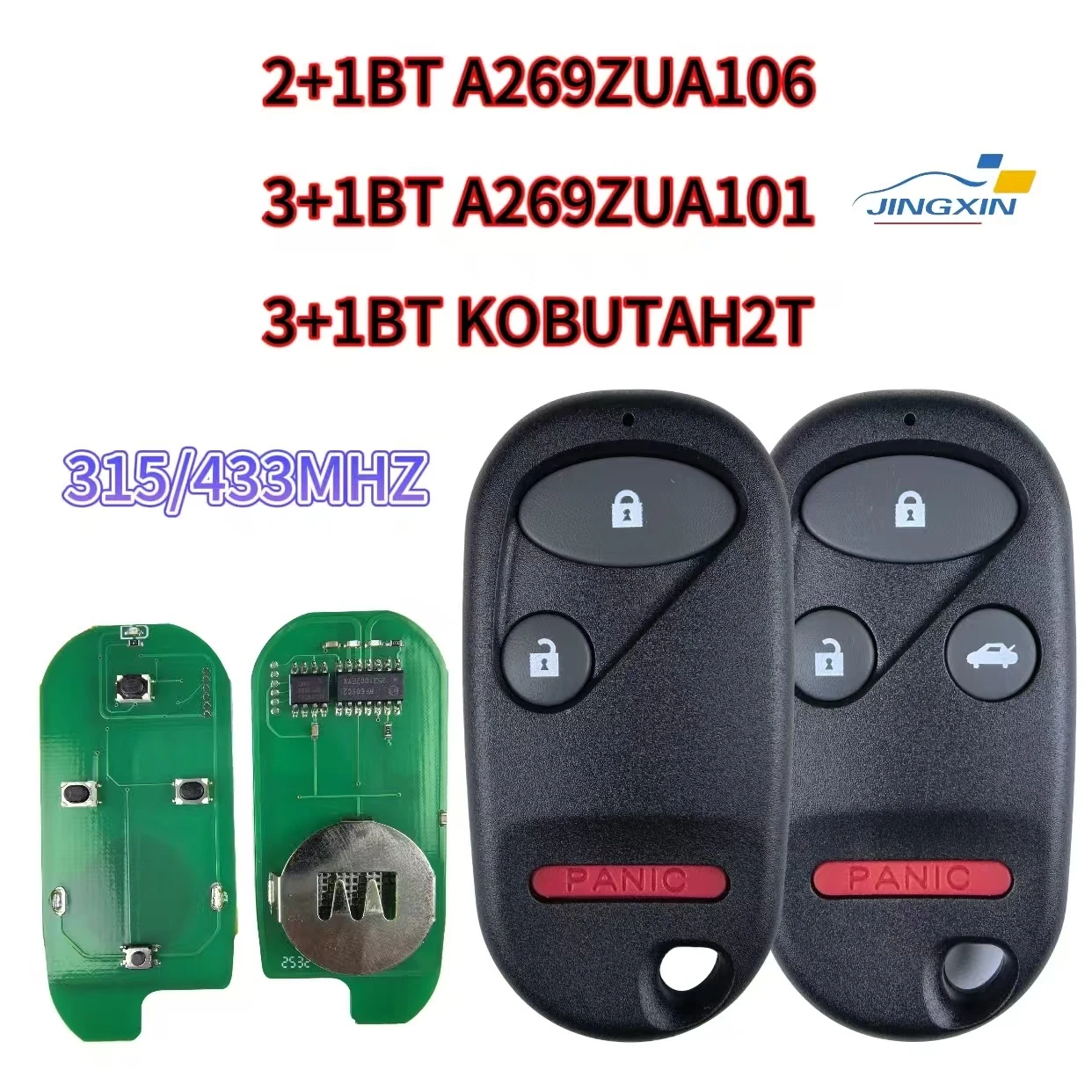 

Jingxin 315/433MHZ A269ZUA101/A269ZUA106/KOBUTAH2T 3/4 button Remote Car Key For Honda Civic 1998-2000, Accord 1994-1997 shell