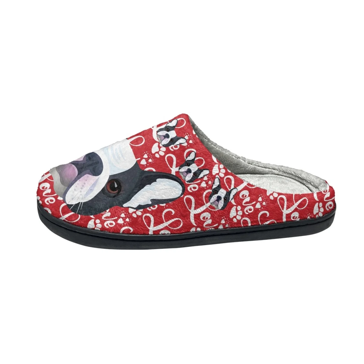 Fashion Bulldog Design Winter Flats Cotton Slippers Casual Cozy Couple Slides Slippers Indoor Warm Floor Shoes Zapatillas Mujer