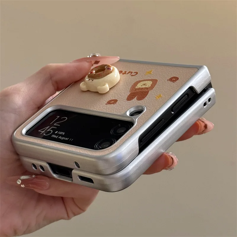 Funda de cuero con dibujos animados en 3D para Samsung Galaxy Z Flip 6 5 4 3, funda trasera protectora para ZFlip4 ZFlip5 ZFlip6