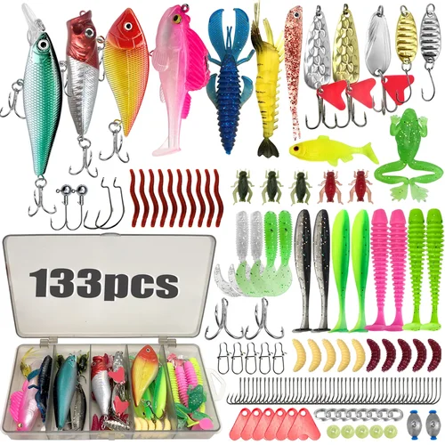 Imagen 2 del producto Kit de Señuelos de Pesca de 133/138/193/239 Piezas, Caja de Aparejos con Señuelos de Crankbait, Anzuelos, Pesas, Equipo de Pesca para Lubina, Trucha y Lucio, Regalos para Hombres
