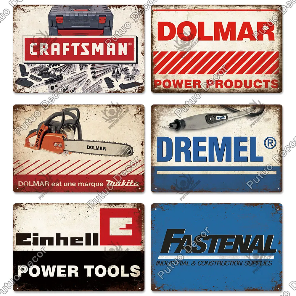 Putuo Decor Tool Metal Sign Vintage Tin Sign Wrench Toolbox Craftsman Sign Wall Decor for Metal Plate Garage Man Cave Decoration