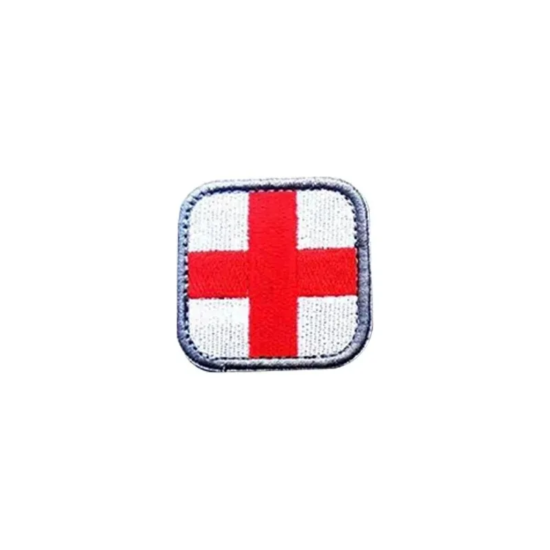 Small Square Red Cross Embroidery Hook&loop Patches Outdoor First Aid Medical Badge Cross Flag with Colored Base Tactical Emblem