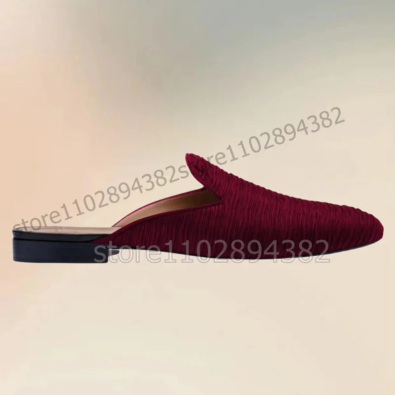 Blue Red Pleated Stripe Design Round Toe Men Slippers Fashion Slip On Men Shoes Luxury Handmade Party Banquet Men Casual Shoes