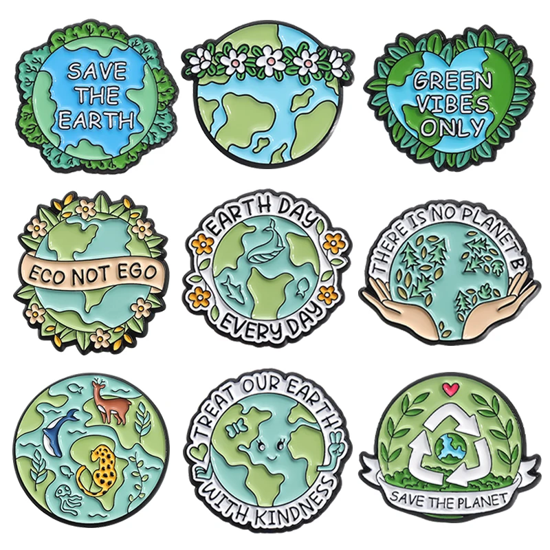 Save The Earth Green Plant Enamel Pins Protect The Earth Environment Cartoon Metal Brooches Lapel Badge Wholesale Accessories