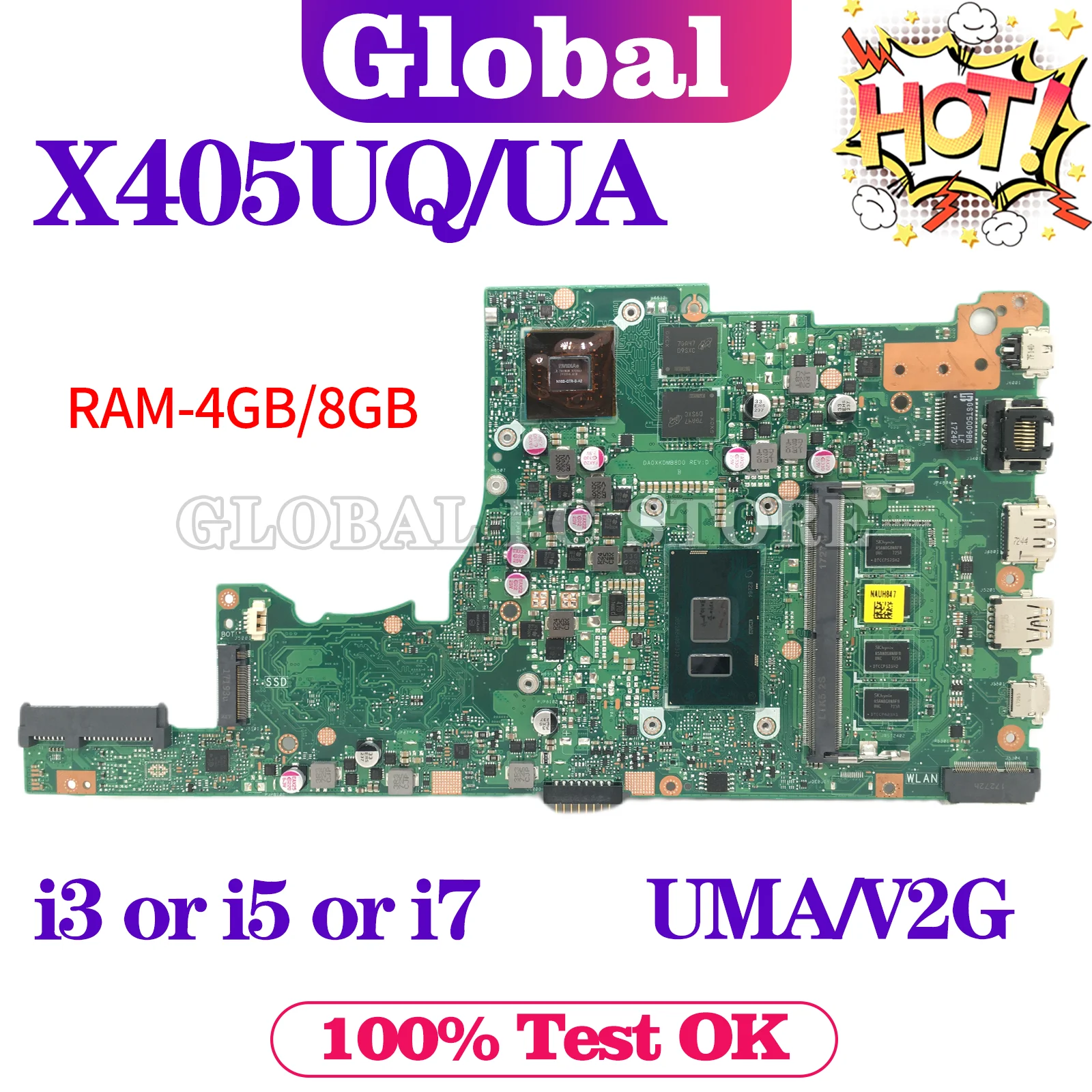 

X405UQ Mainboard For ASUS S4000U S4100U X405UA X405URP X405UR X405UB A405U V405U S405U K405U F405U Laptop Motherboard i3 i5 i7