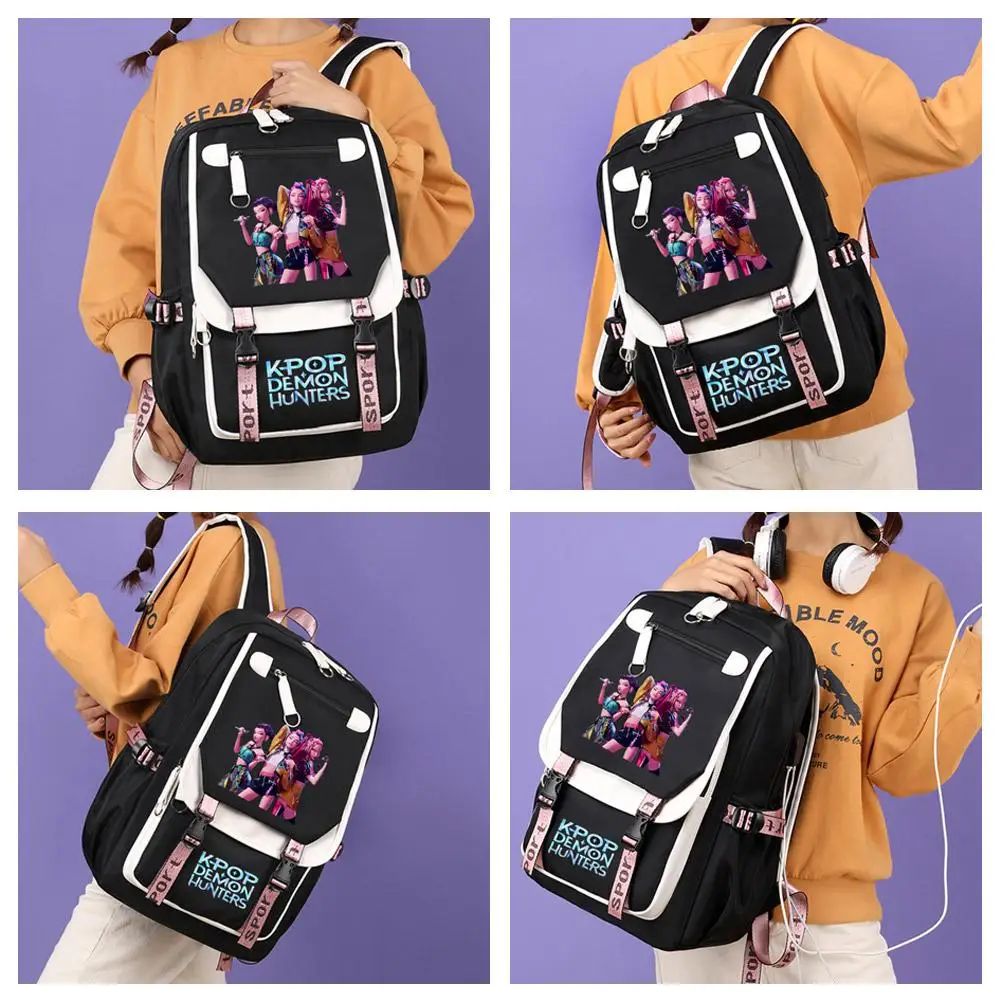 حقيبة المدرسة للمراهقين ل KPop للصيادين شيطان طباعة حقيبة حقيبة كمبيوتر محمول لطيف للفتيات حقيبة الكتب لحرم الجامعي الجامعي