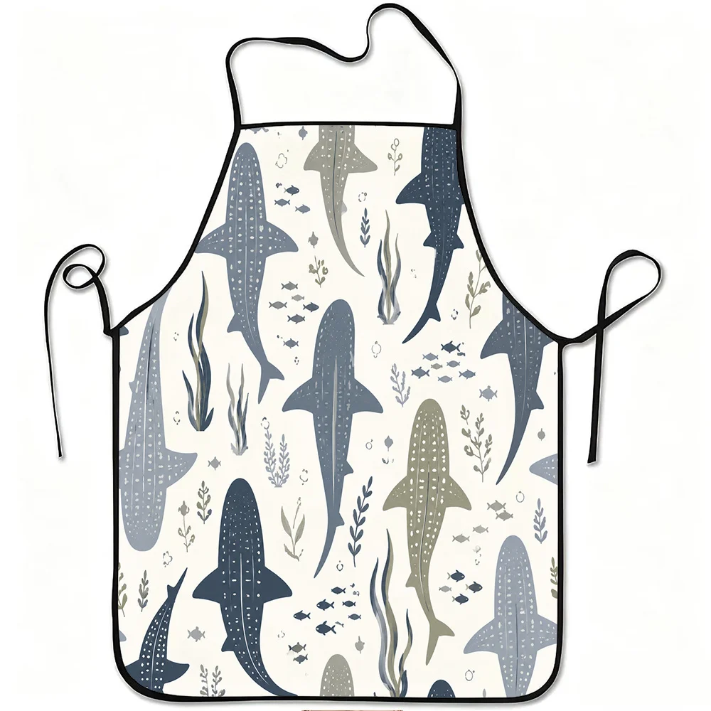 1pc Whale Shark Ocean Pattern Print Apron, Durable And Easy to Clean, Adjustable Waistband, Polyester Material, for Kitchen Cook
