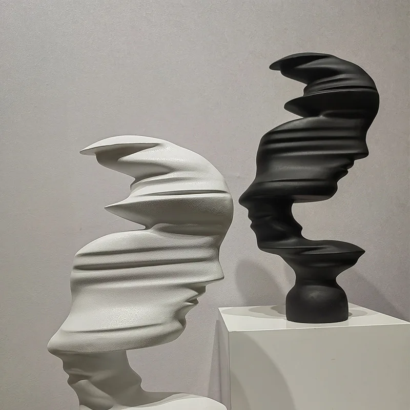 Resin Sculpture Abstract Human Face Avatar Black and White Artwork Decorative Figurines Home Decoration Accessories