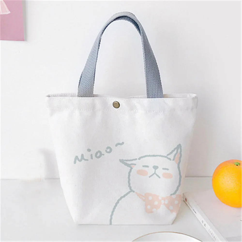 Mini borsa Casual in tela di cotone simpatico orso piccola borsa semplice per la spesa borsa per la spesa borsa per il pranzo del telefono cellulare con decorazione adorabile