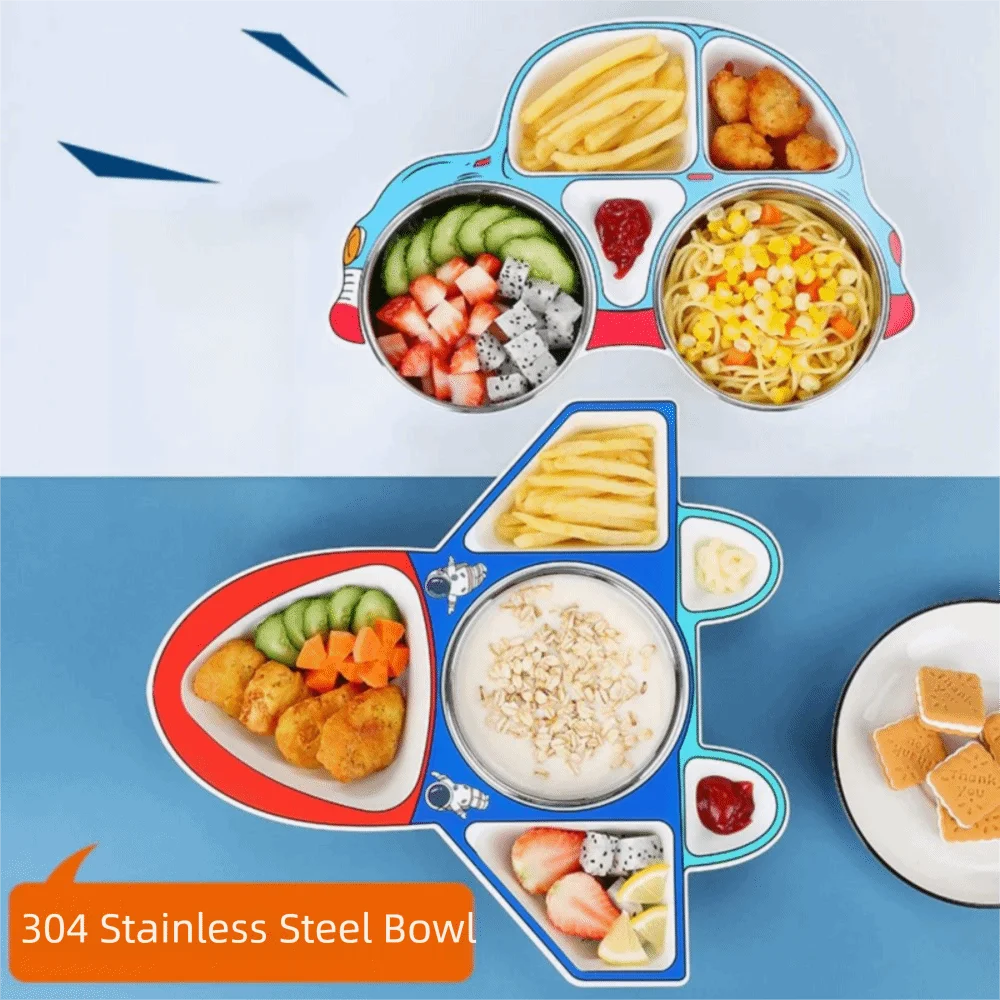 

Durable Airplane Car Shaped Dinner Plate Detachable Creative Kid's Lunch Plate Compartment Cartoon Feeding Food Tray Household