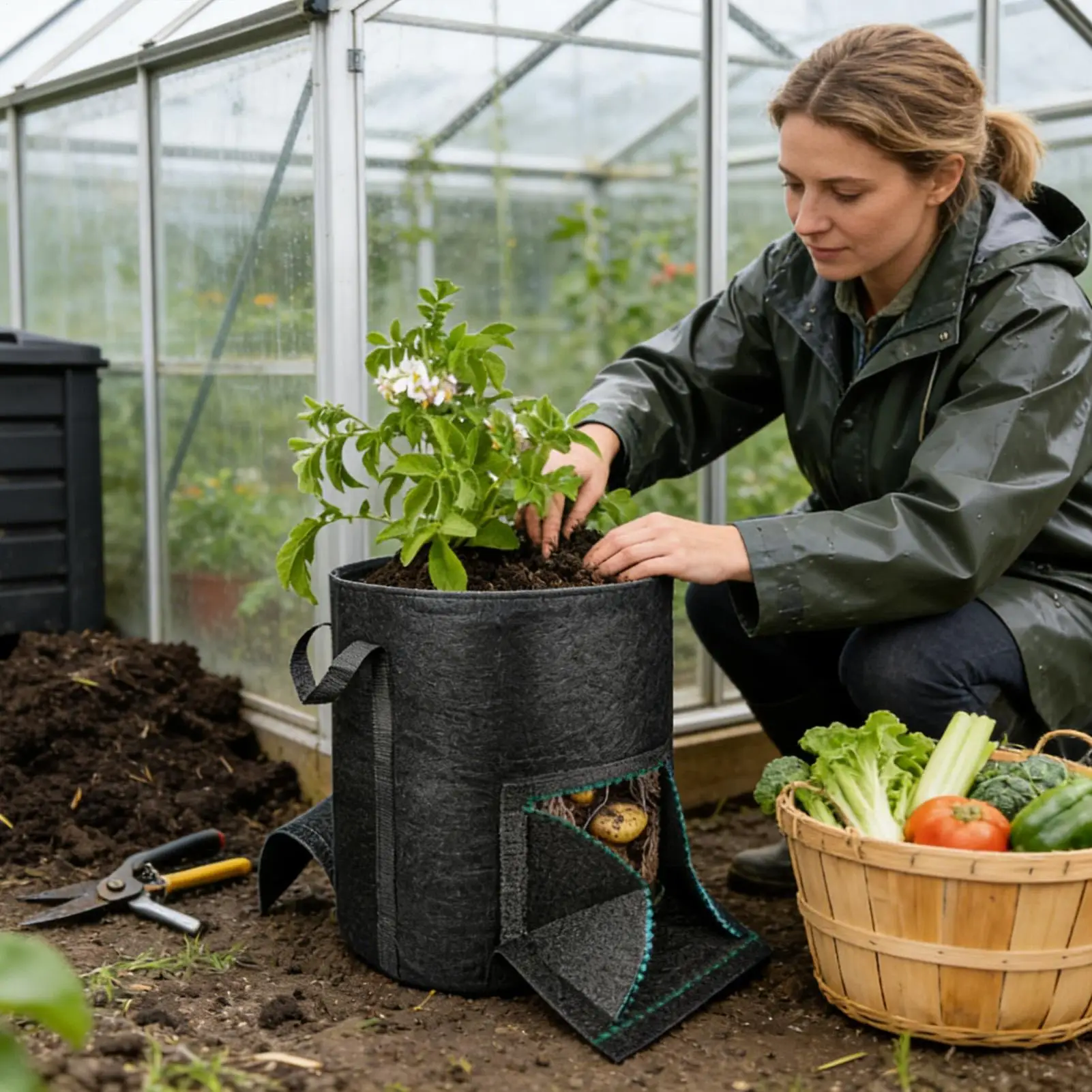 Potato Growing Bags Non-Woven Taro Grow Container Fabric Tomato Planter For Gardeners Beginners Apartment Balcony Patio Garden