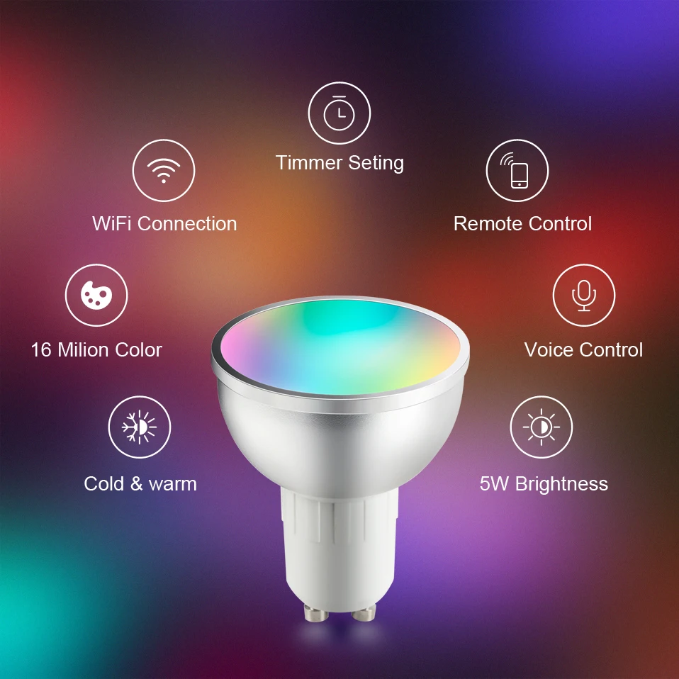 AVATTO Tuya WiFi/Zigbee Smart Bulb GU10 Spotlight 5W RGB LED Dimmable Lamp Work For Alexa Google Home Echo With Timer Function