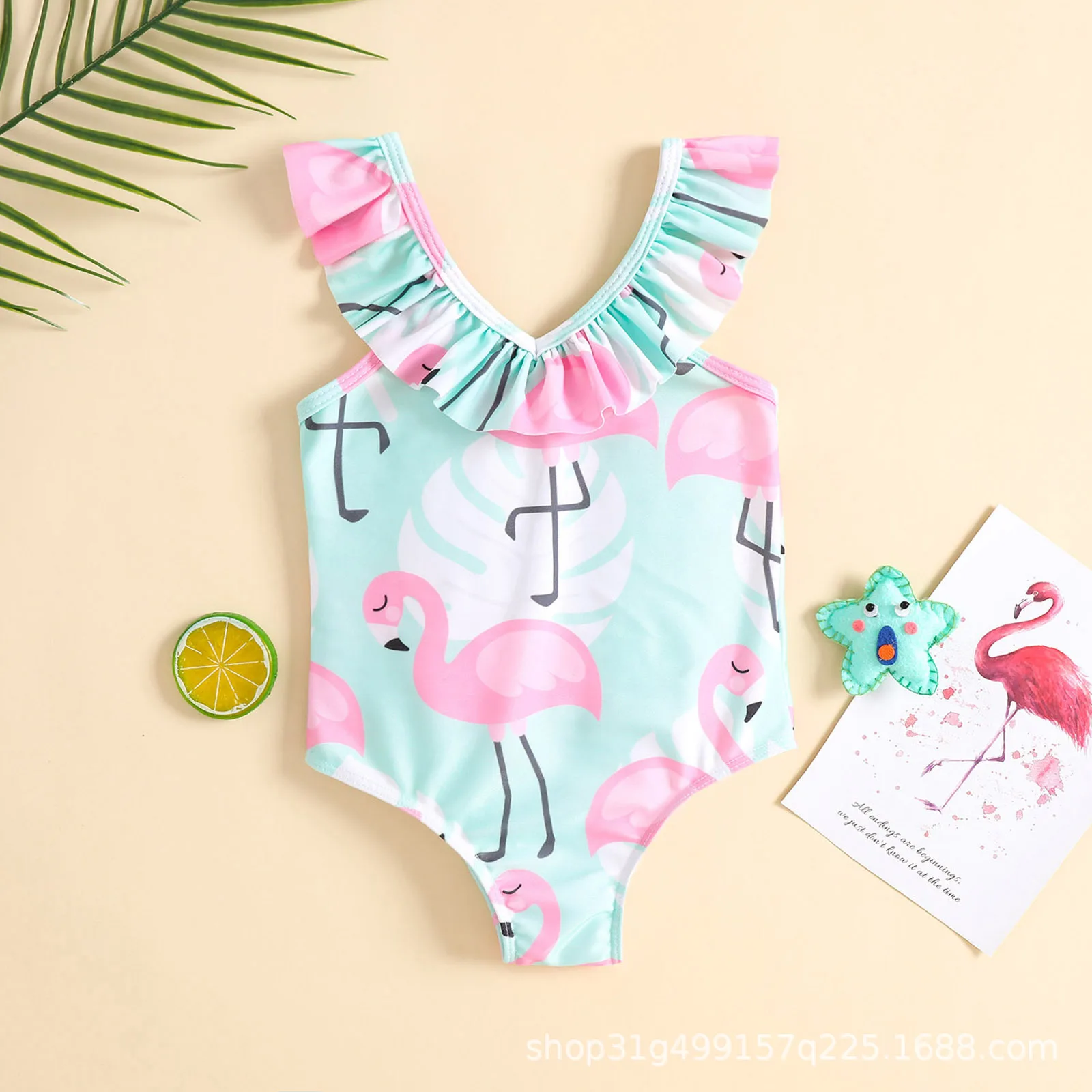 

Children One-piece Bathing Suit 2024 Summer Baby Girls Printed Strappy V-neck Swimsuits 1-6Years Kids Hot Springs Beach Swimsuit