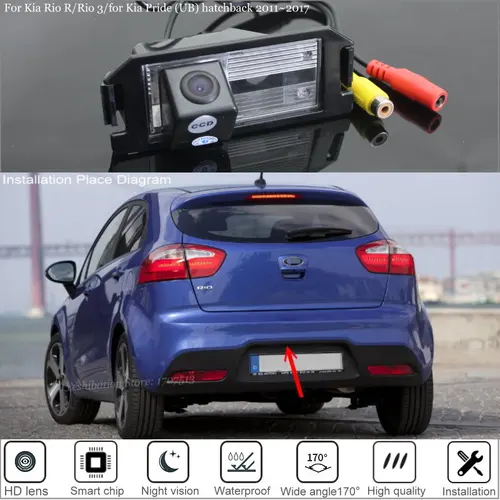Imagen 1 del producto Cámara de visión trasera para coche, videocámara trasera de alta calidad para Kia Rio R/Rio 3/Kia Pride (UB) hatchback 2011 ~ 2017