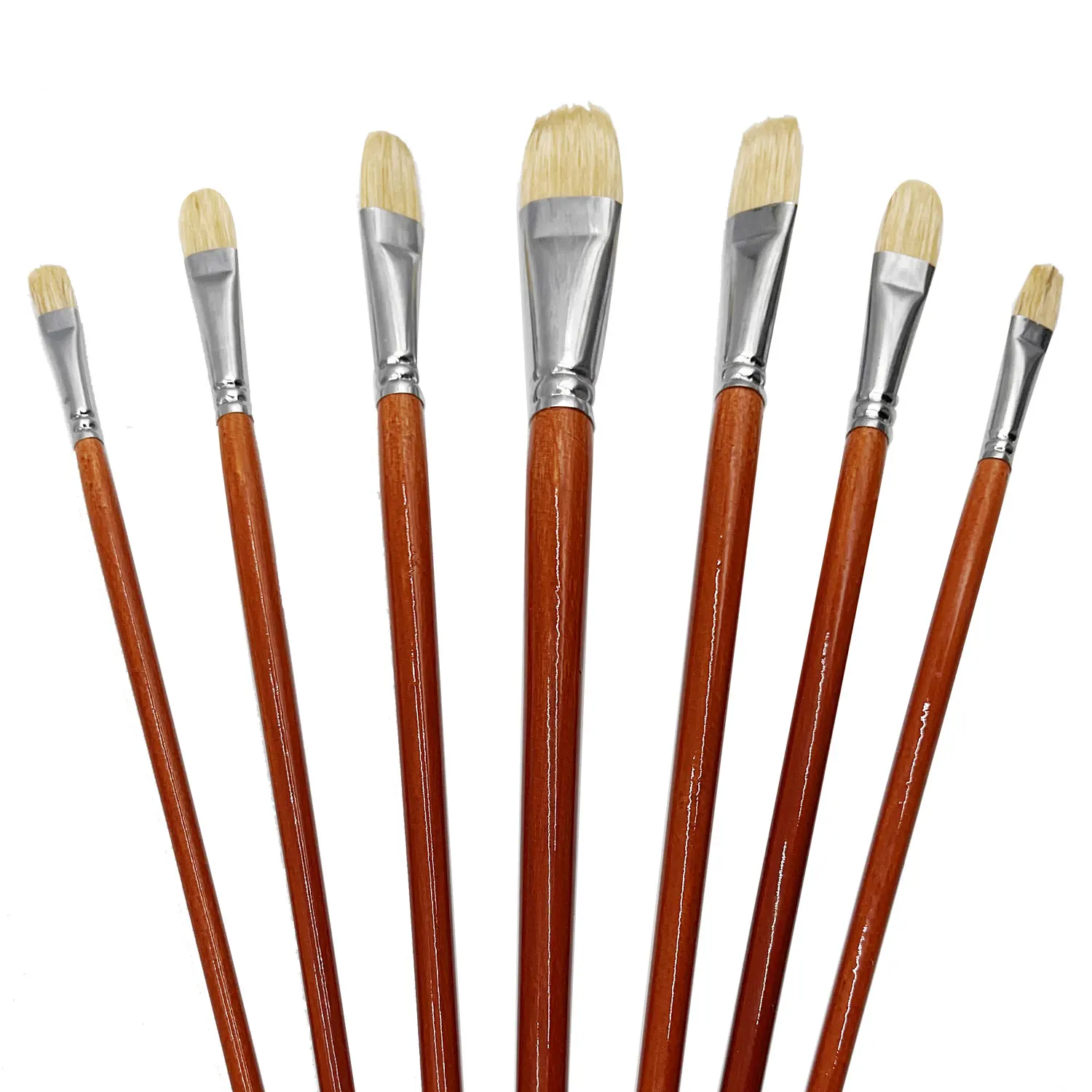 Professional Hog Bristle Filbert Oil Paint Brushes Set, 7pcs Long Wooden Handle Natural Chungking Hog for Oil Acrylic Painting