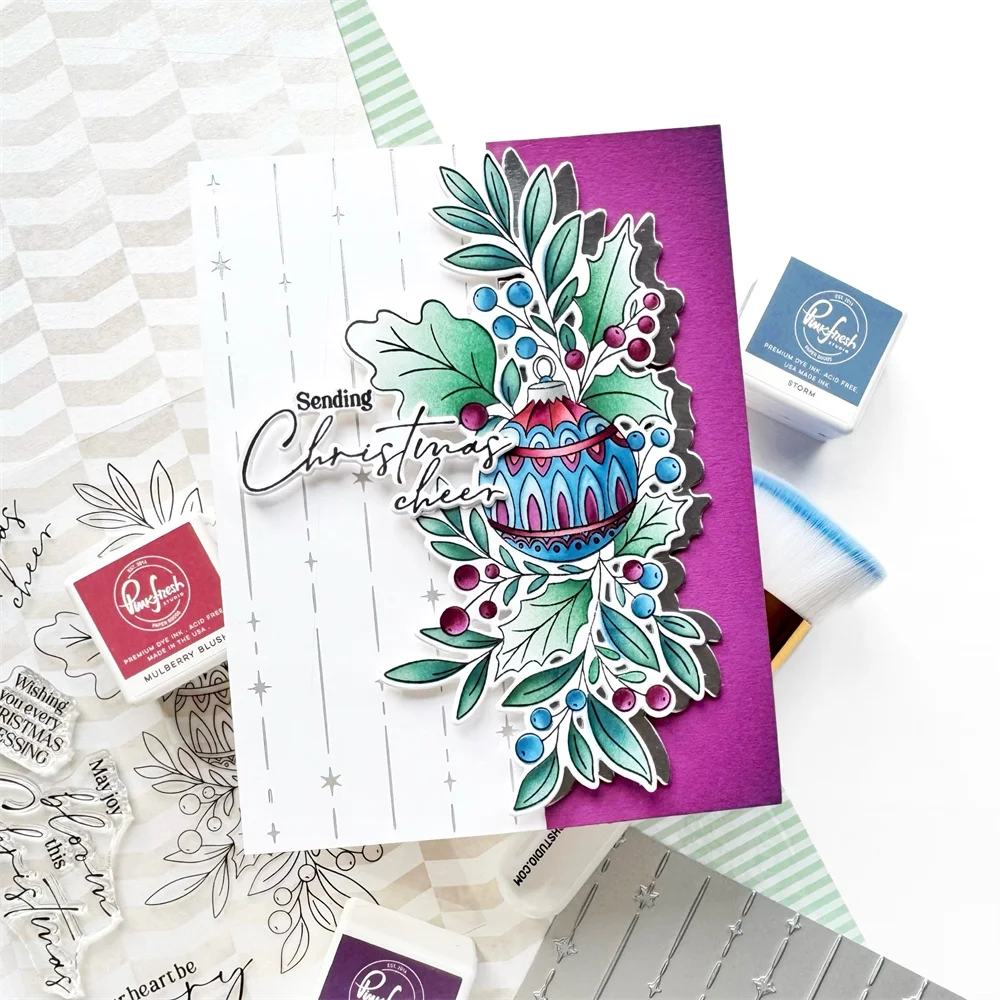 Pink Fresh Holiday Floral Metal Cutting Dies & Clear Stamps Set Christmas Winter Bow Wreath Scrapbooking Paper Craft Card Making view 5