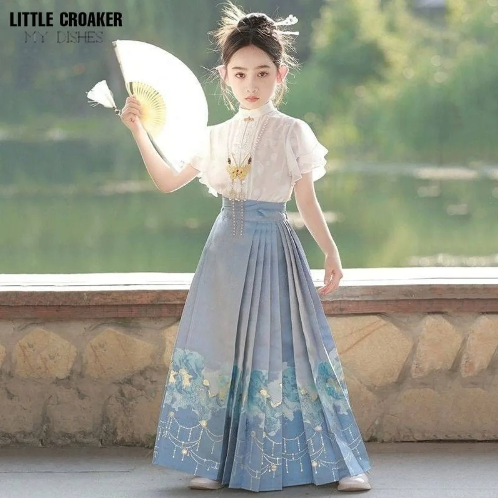 Новое китайское платье ханьфу 2023 года для детей — традиционный костюм Тан и древний костюм Cheongsam в стиле династии Мин для девочек, юбка-мамиан