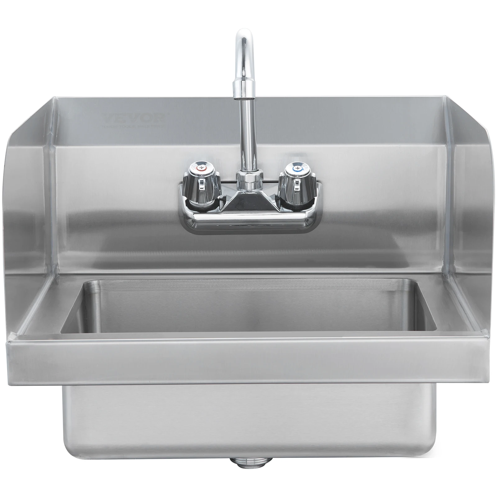 SucceBuy Commercial Hand Sink with Faucet and Side Splash Stainless Steel Sink for Washing Wall Mount Hand Basin for Restaurant