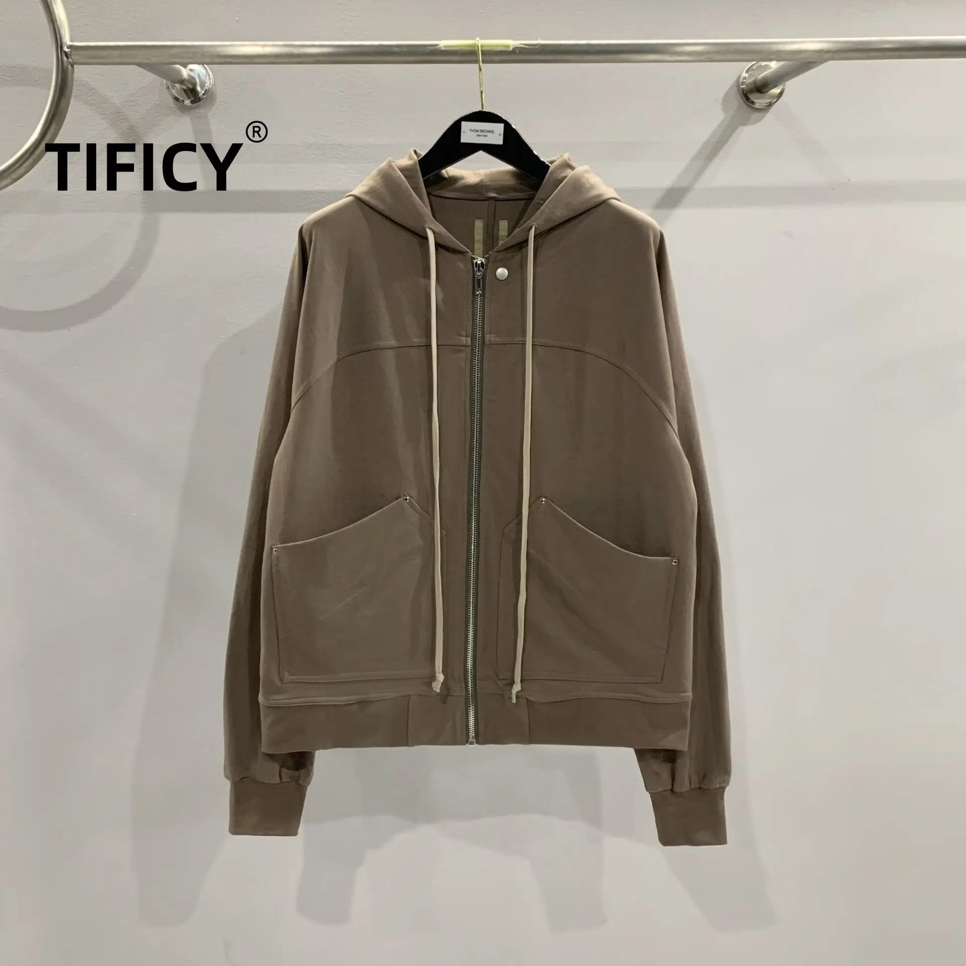 

TIFICY High Street Hoodie Sweatshirts Men's Autumn and Winter Retro Loose Hooded Zipper Personalized Pocket Sweatshirt Jacket