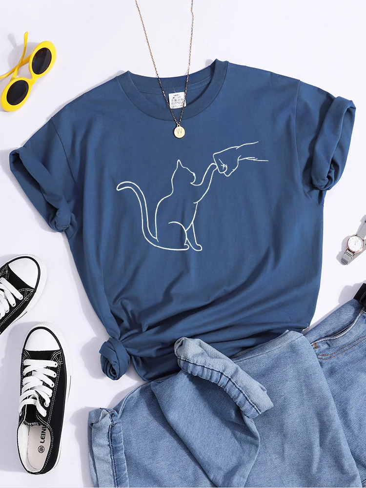 

Agreement With Cat Prints T-Shirt Street Creativity Tee Top Trend Individual T-Shirt Hipster Comfortable Women Tee Shirt