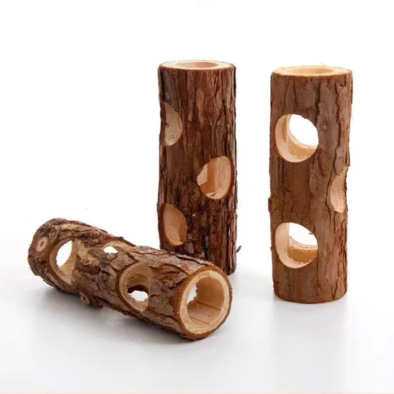 Hamster Natural Wooden Tunnels Tubes Bite-resistant Hideout Tunnel Molar Toy For Small Pet Toy Forest Hollow Tree Trunk