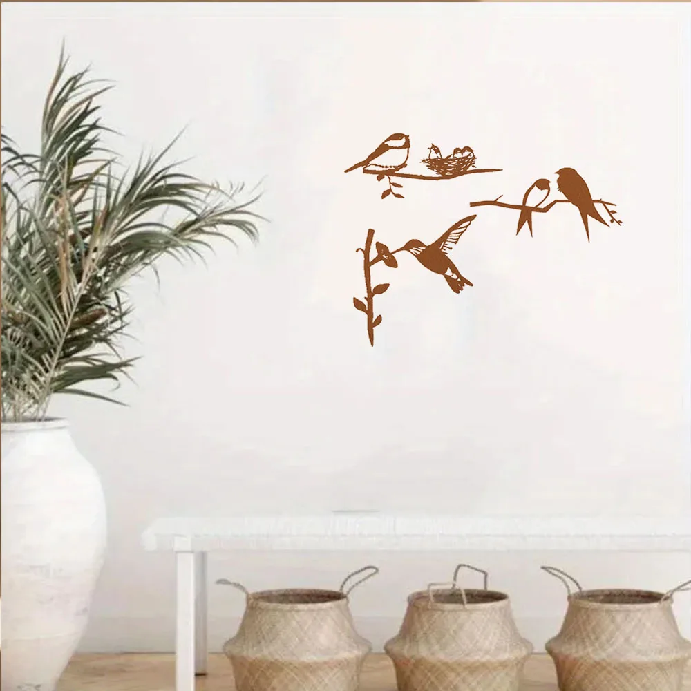 Unique 3 Pieces Metal Bird Decor – Distinctive with Bird Design. Unusual Wall Art. Charming Branch Statues for Natural Home