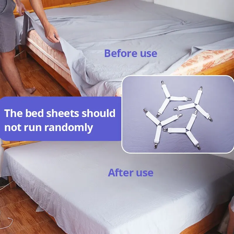 *4Pc/lot Bed Sheet Fasteners Holder Gadgets for Bed Sheet Organizer Mattress Cover Clip For Home Elastic Straps Adjustable Clips