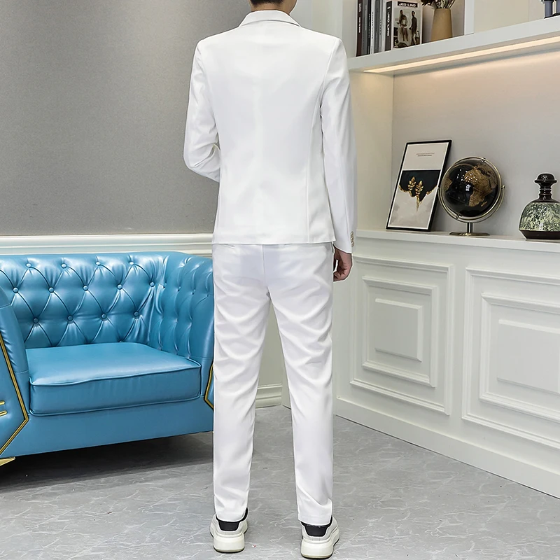 2025 Autumn Spring Smart Casual Mens Two Piece Set Solid Color Slimming Trendy Korean Style Versatile Suit For Spring And Autumn