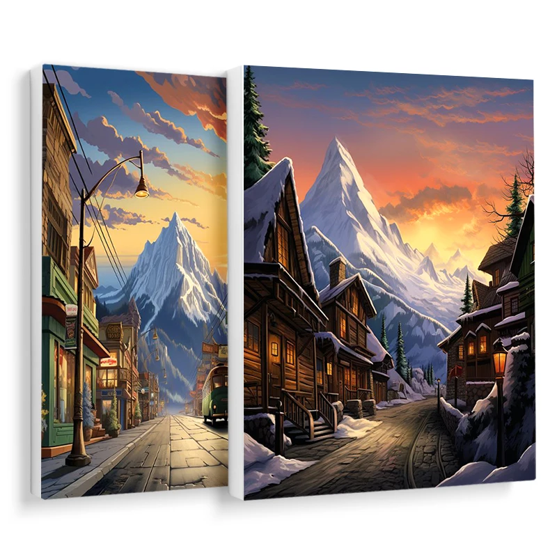 

RUOPOTY Canvas Painting By Numbers Landscape Mountain Village Artwork Personalized Gift Handicraft Canvas Picture Room Decor