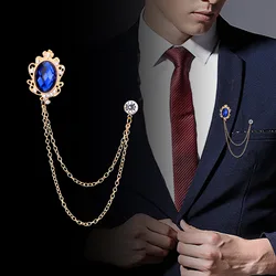 ASLSAW 1 Pcs Trendy Men's Suit Brooch Tassel Corsage Host Inlaid Gem Pin Buckle Badge Retro Female Corsage Male Accessories