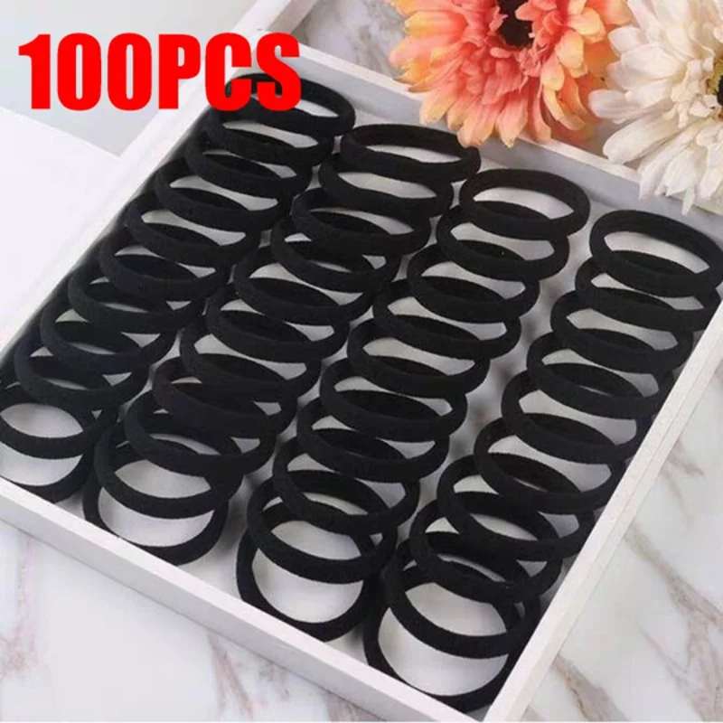 50/100 Uds. Bandas elásticas para el cabello para mujeres y niñas, diadema negra, lazos de goma, coleteros, accesorios para el cabello para niños