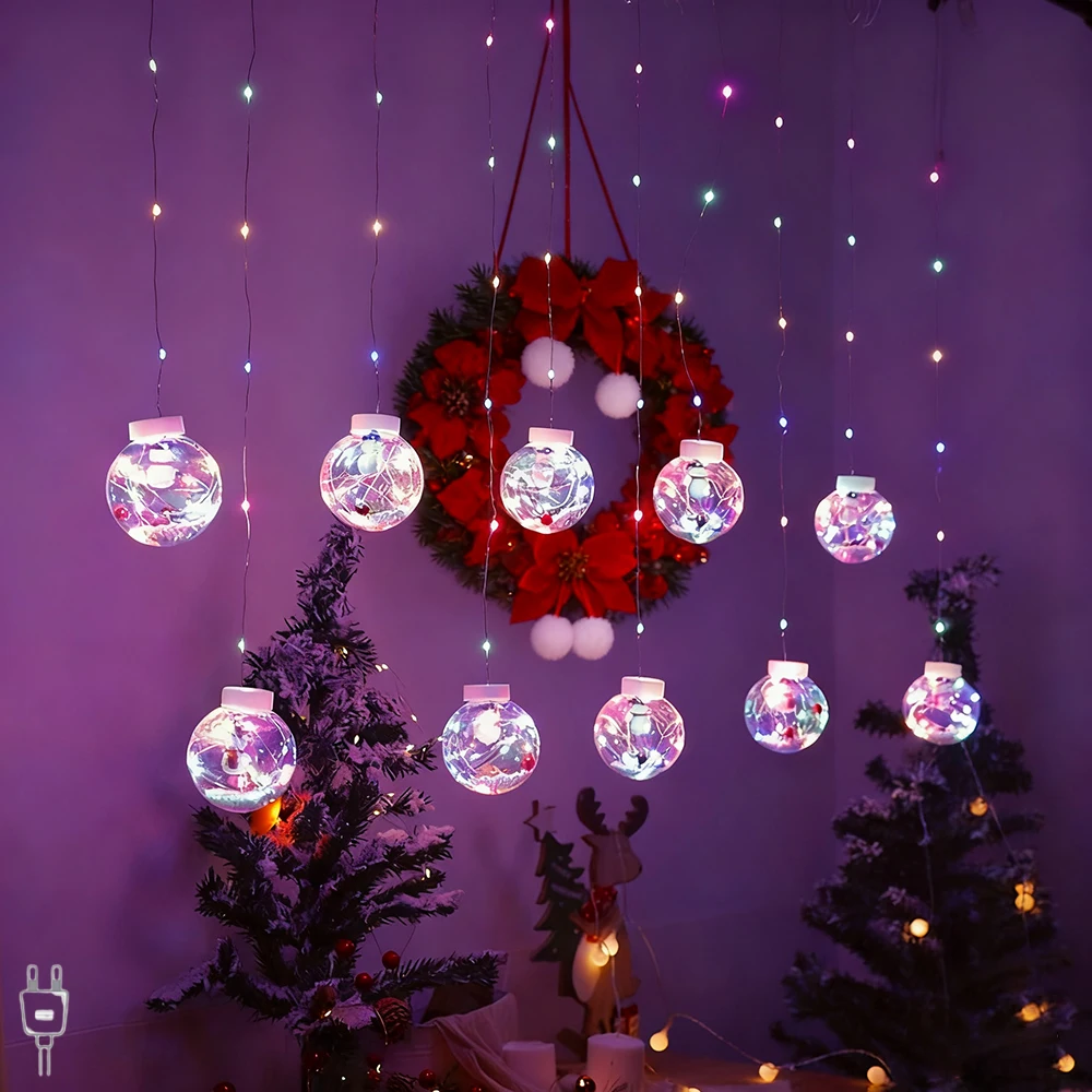 1pc Christmas Snowman Style Light String Color/Warm White Color US/European Standard Plug in Wishing Ball Curtain Light