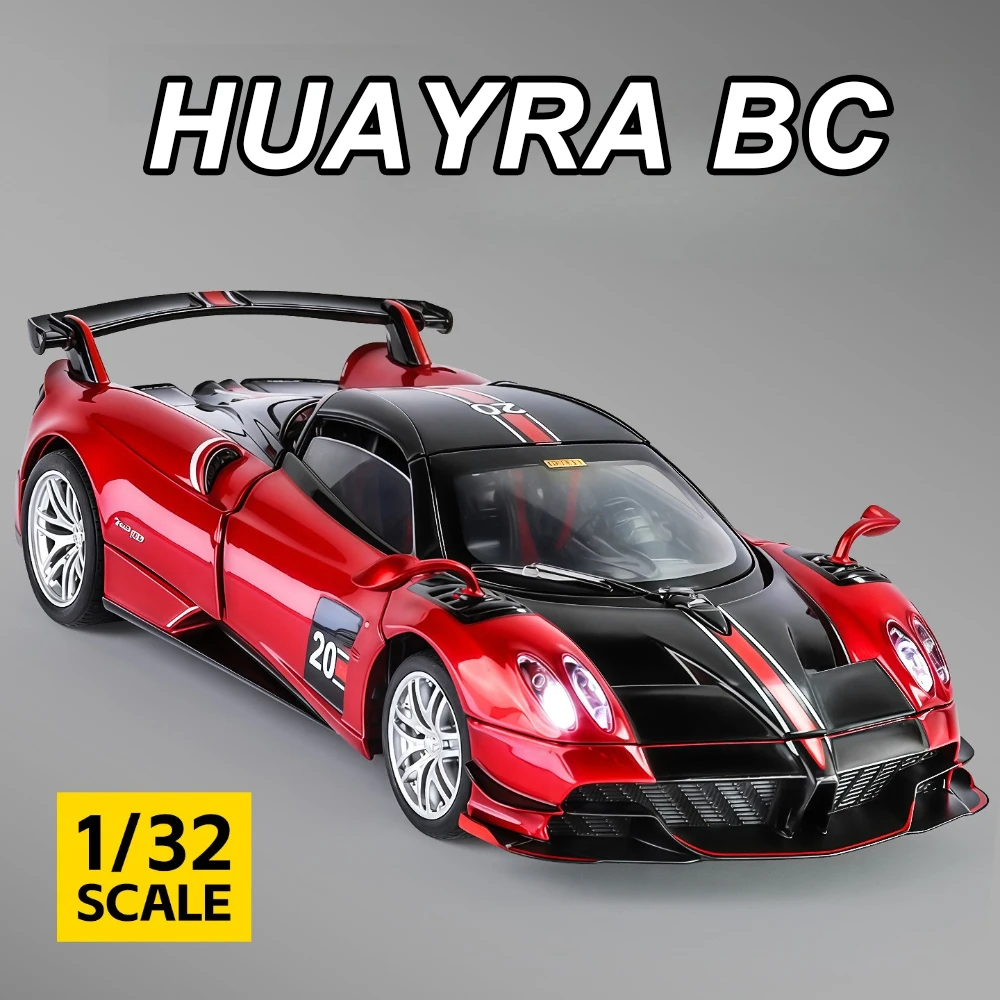 1:32 Pagani Huayra BC HP coches deportivos de aleación fundida, modelo de juguetes con luz de sonido, puertas extraíbles, vehículo abierto, regalos de navidad para niños