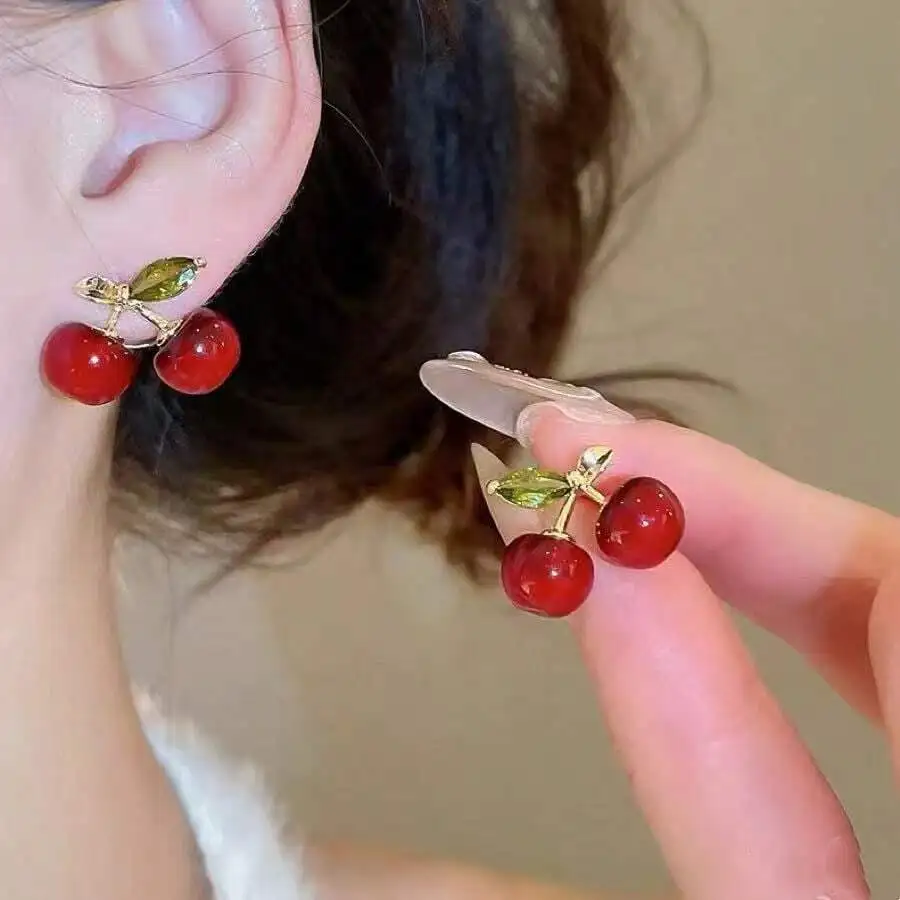 

Cute Cherry Shaped Red Stud Earrings For Women Sweet Casual Jewelry