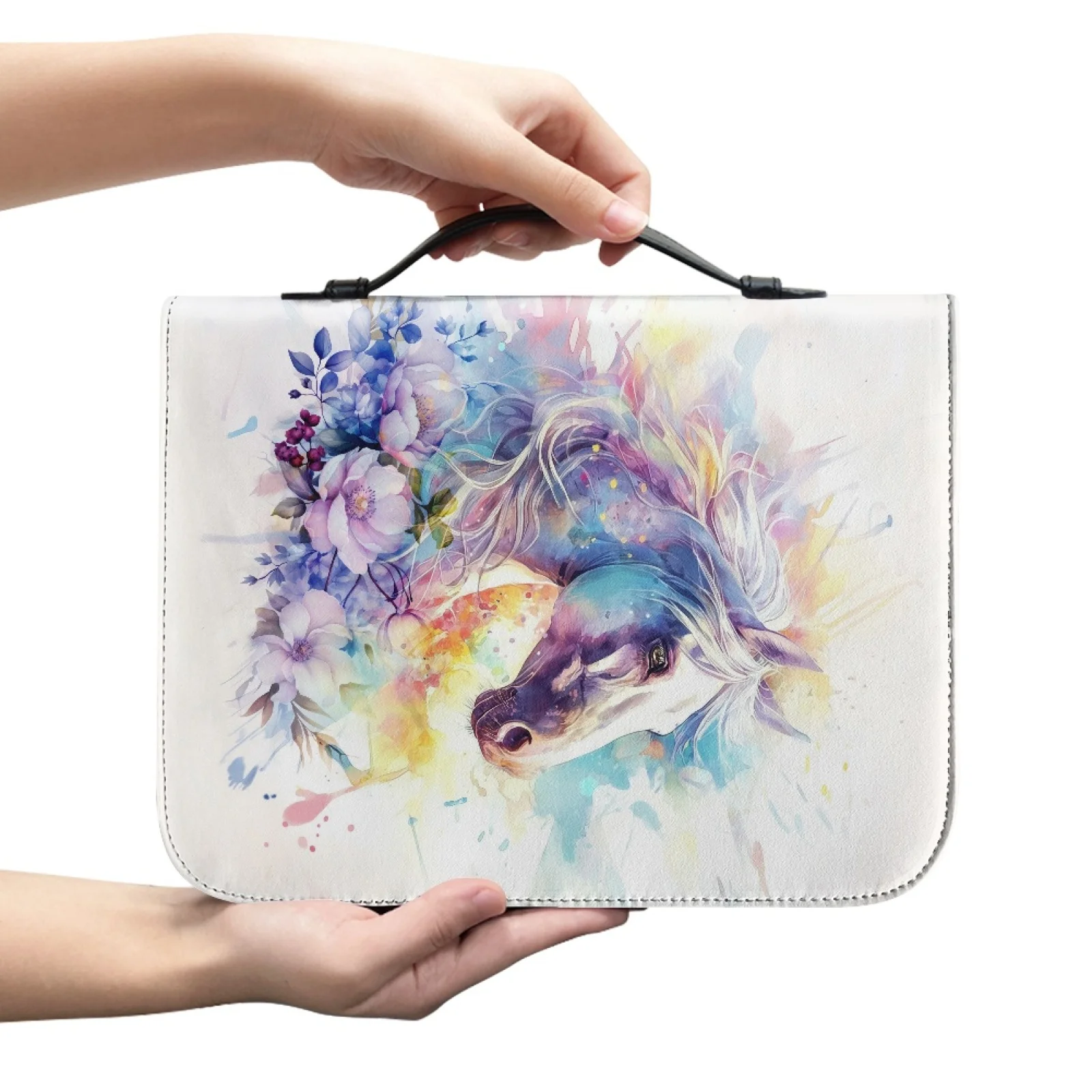 XIXIRIMIDO Floral Dream Horse New Design Zipper Bible Carrying Case for Church PU Leather Bible Protector