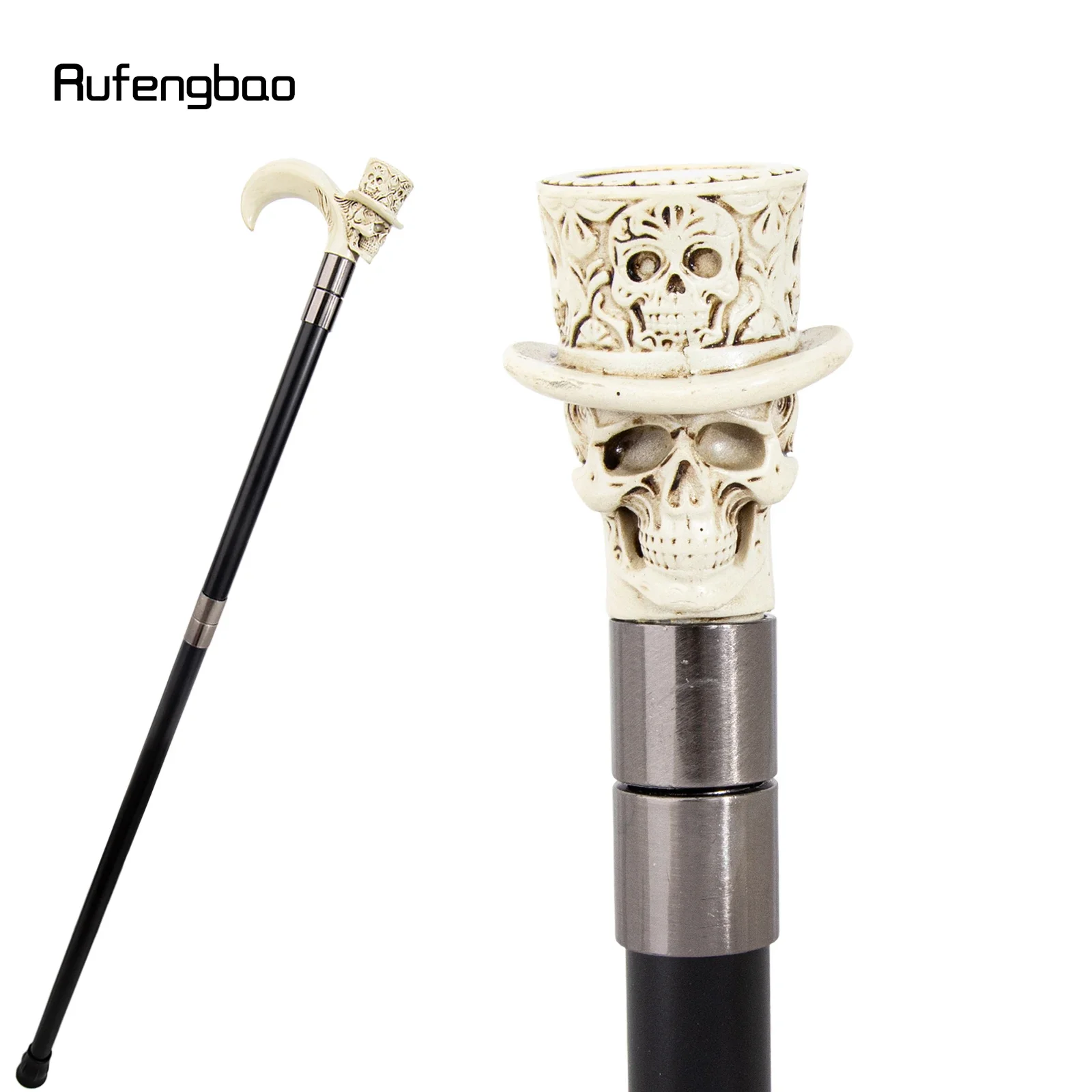 White Hat Skull Head Long Handle Walking Cane Fashion Cane Decorative Cane Halloween for Cosplay Parties Walking Stick 93cm view 5