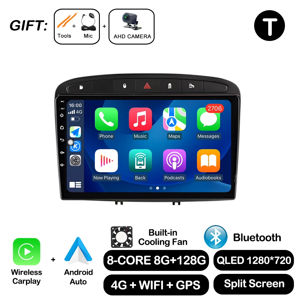 Android Auto voor Peugeot 308 SW 2007-2015 408 2012-2020 Draadloze Carplay Autoradio Multimedia Speler WiFi GPS Navigatie