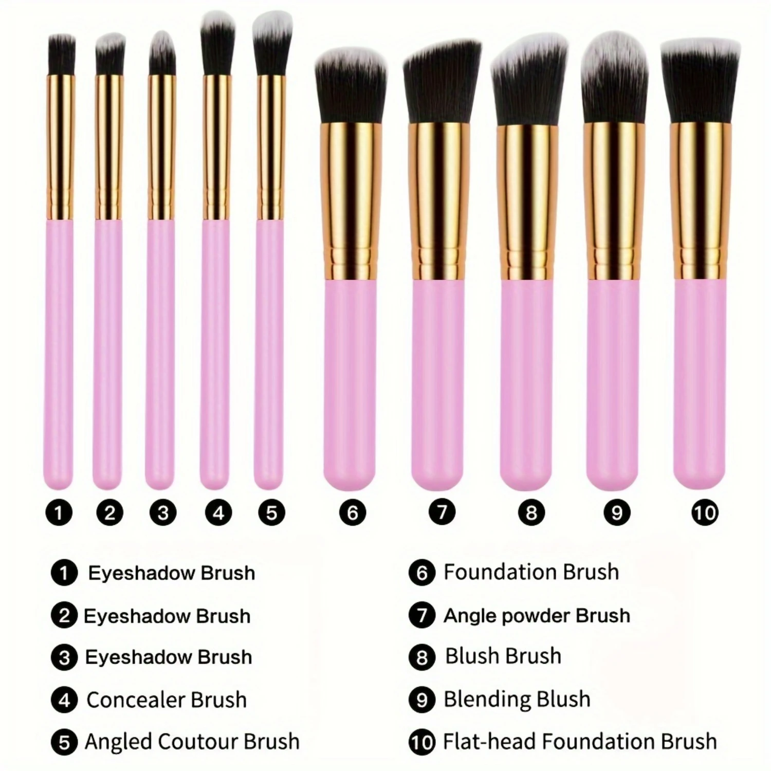 Portable Travel Size Set of 10 Mini Makeup Brushes with Synthetic Bristles - Includes Foundation, Eyeshadow, and Blush Brushes -